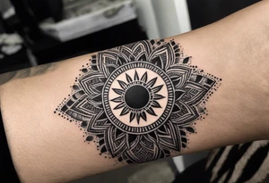 Filipino sun, Filipino Polynesian style, surname Reyes Espina, not vulgar, family crest round shape that looks good on a wrist or bicep, not traditional American tribal, family, love tattoo idea