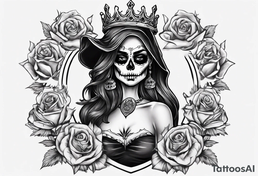santa la muerta with money and crown
on the card tattoo idea