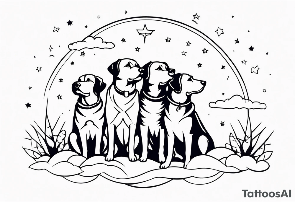 3 dogs looking up at the night sky tattoo idea