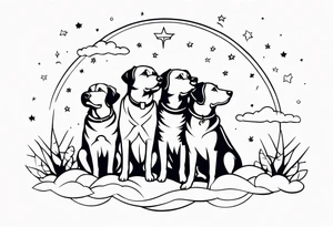 3 dogs looking up at the night sky tattoo idea