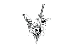 Kunai with crow, snake, Uchiha emblem and Akatsuki cloud from Naruto tattoo idea