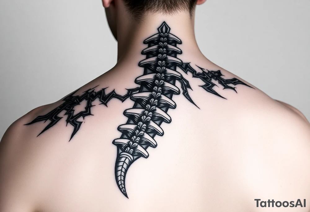 Spinal futuristic, full length, shoulders to lower back tattoo idea