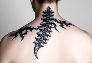 Spinal futuristic, full length, shoulders to lower back tattoo idea