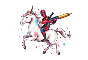 Deadpool riding a unicorn shooting Russian era rocket launcher tattoo idea