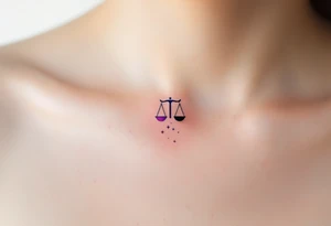 A tiny pink Libra symbol floats above a gradient Libra stars constellation fading from teal to violet. tattoo idea