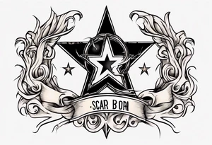 Star with a scar and scroll at the bottom with the words A Scar Is Born tattoo idea