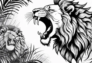 A lion roaring showing its beautiful teeth tattoo idea