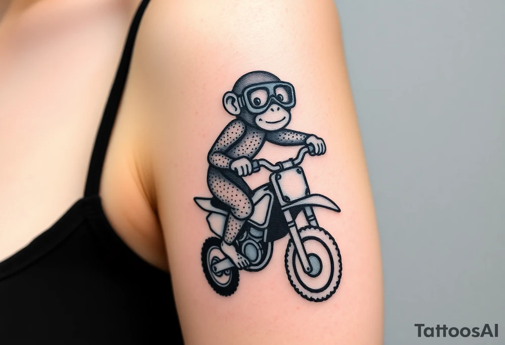 cheeky monkey on a dirt bike wearing goggles tattoo idea