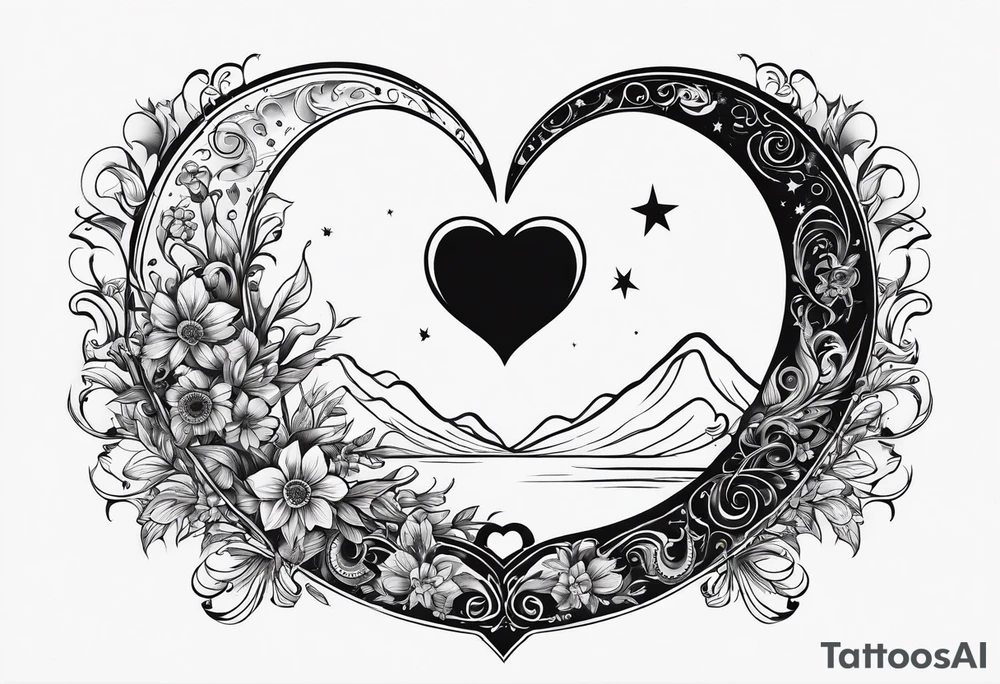 Crescent moon with a love heart inside tattoo idea