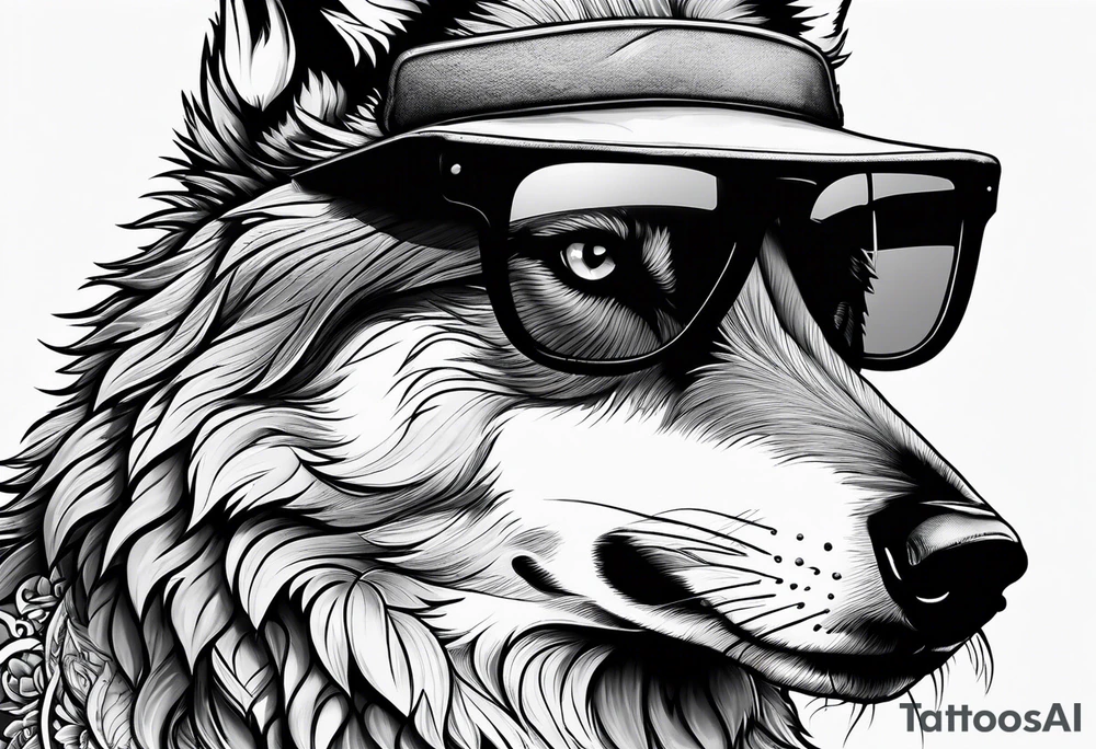 Badass wolf wearing sunglasses tattoo idea