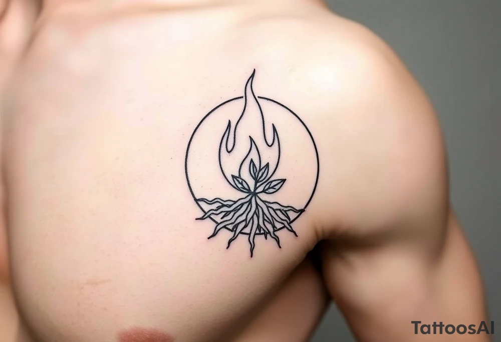 flame in a roots circle, with little sprout tattoo idea