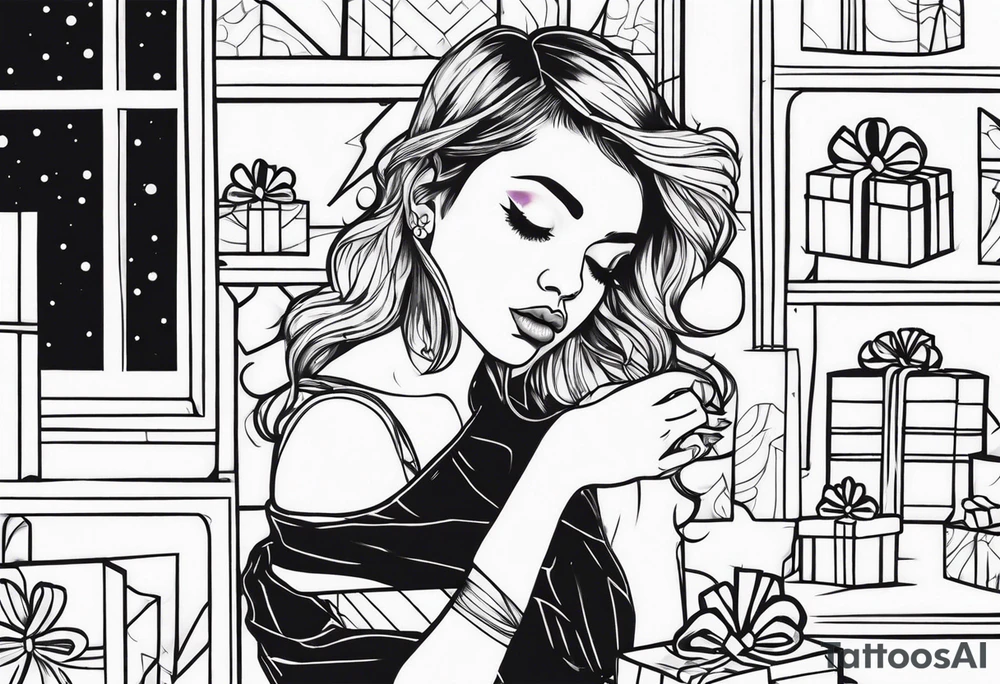 girl with presents tattoo idea