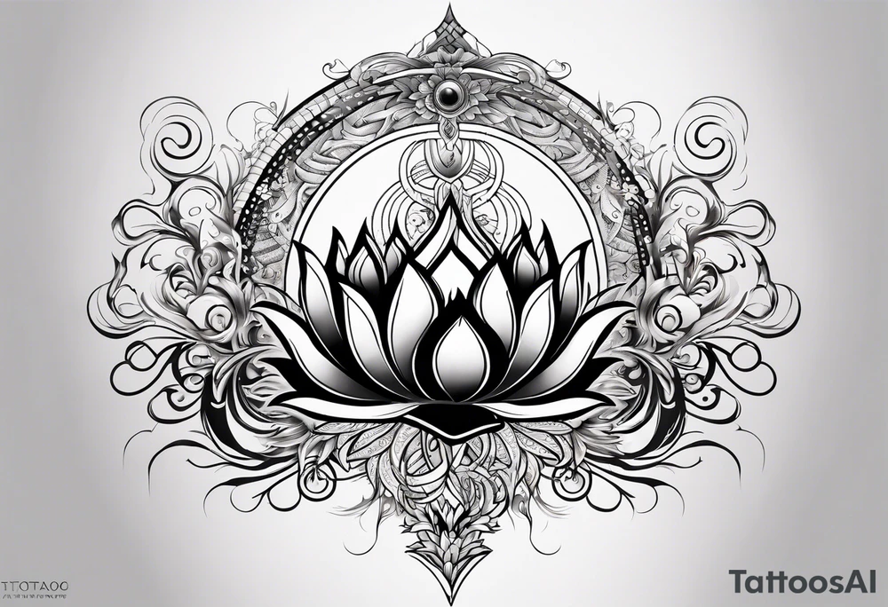 one vertical tattoo that combines lotus flower, phoenix and helix, strength and resilience symbols tattoo idea