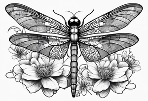 Dragon fly with clover flowers behind it tattoo idea