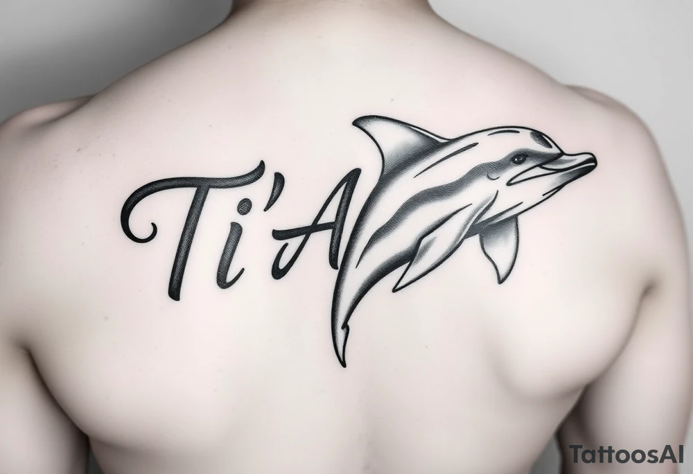 The name Ti'Asha with a dolphin for my mom favorite animal with the tattoo being somewhere on the arm or bicep tattoo idea