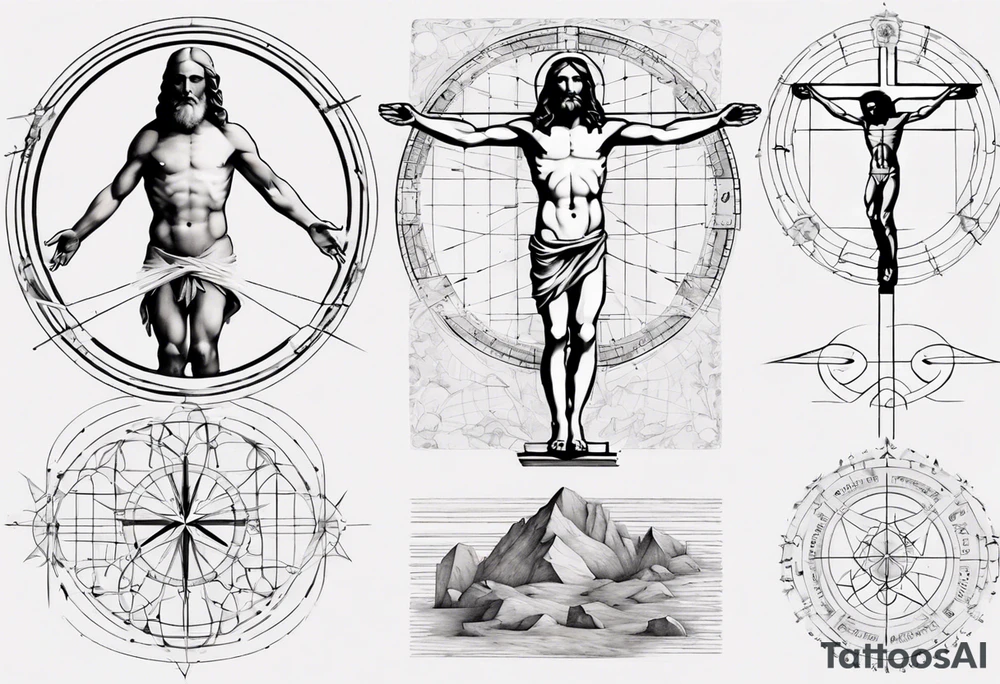 Leonardo da Vinci, Vitruvian man  and Jesus combined with emphasis on geometry tattoo idea