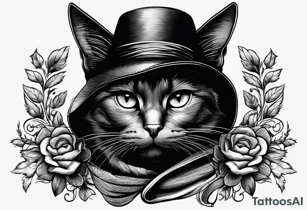 black cat with funny hat and sweater tattoo idea