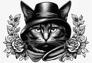 black cat with funny hat and sweater tattoo idea