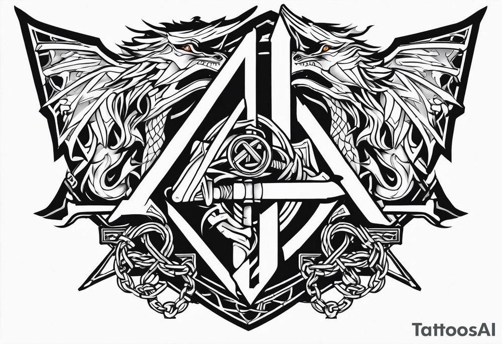 Valhalla sword shield axe barbed wire chains valknut fire dragon tattoo idea Valhalla sword shield axe barbed wire chains valknut fire dragon tattoo idea