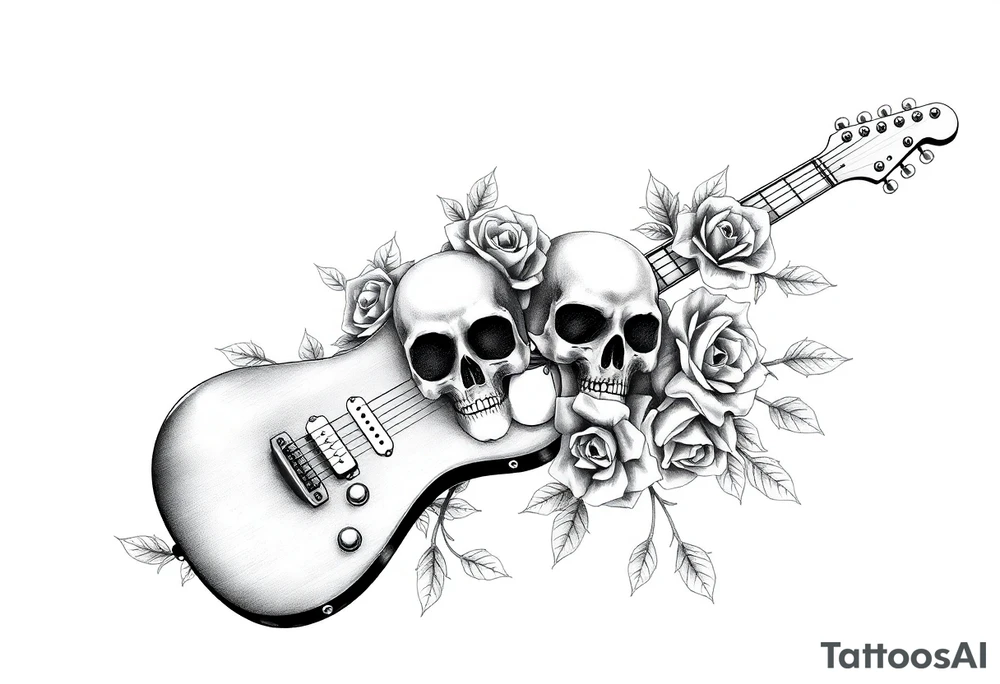Electric guitar with skulls and roses on it tattoo idea