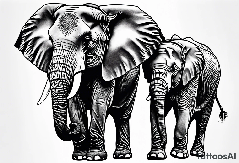 Elephant helping another to not fall tattoo idea