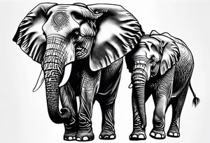 Elephant helping another to not fall tattoo idea