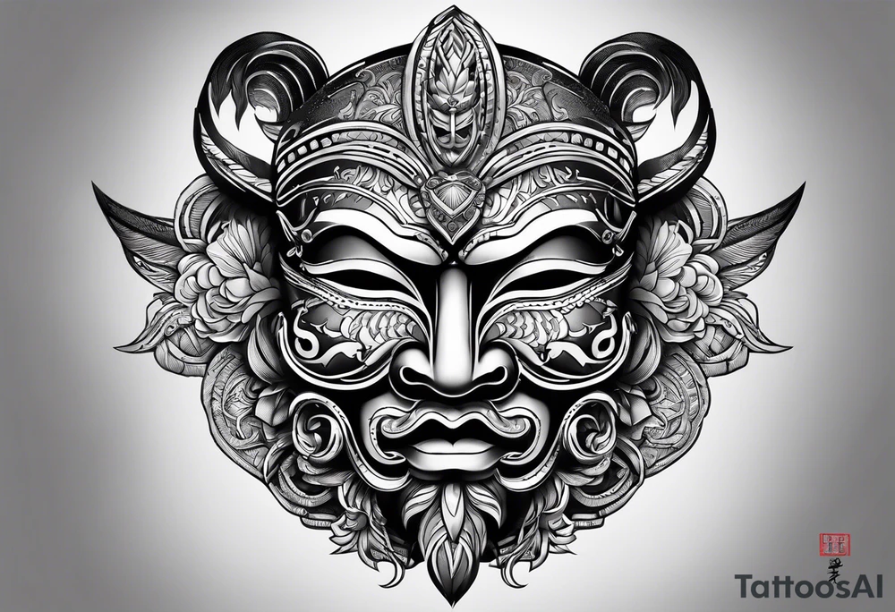 Hanya mask, masculine, aggressive tattoo idea