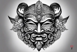 Hanya mask, masculine, aggressive tattoo idea