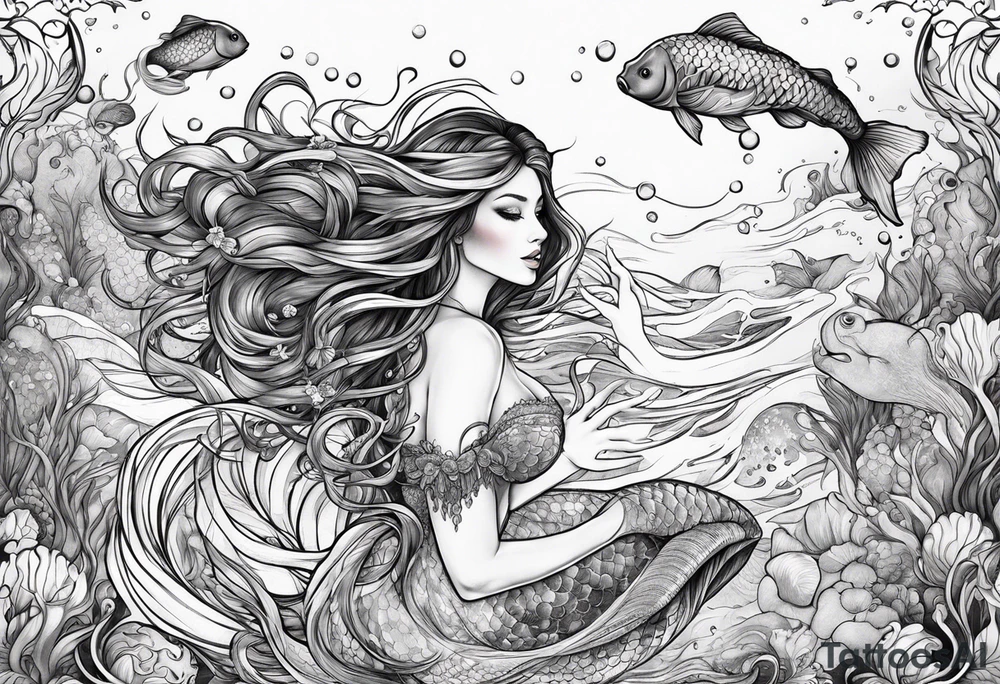 Mermaid swimming with jelly fish tattoo idea