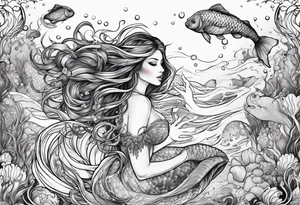 Mermaid swimming with jelly fish tattoo idea