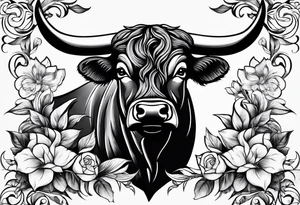 bull with flowers tattoo idea