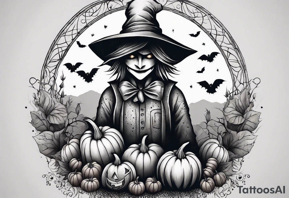 Scarecrow with pumpkins tattoo idea