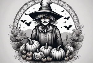 Scarecrow with pumpkins tattoo idea