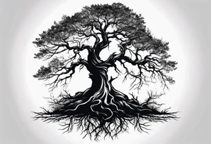Dead tree with roots silhouette tattoo idea
