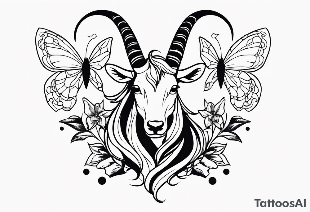 Capricorn and butterflies with a cross sleeve tattoo idea