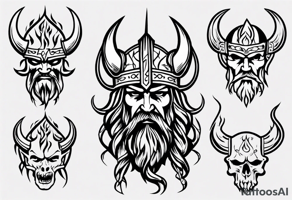 Viking head flames tattoo idea