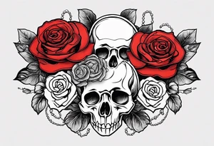 Red roses with pearls and scallop shells tattoo idea