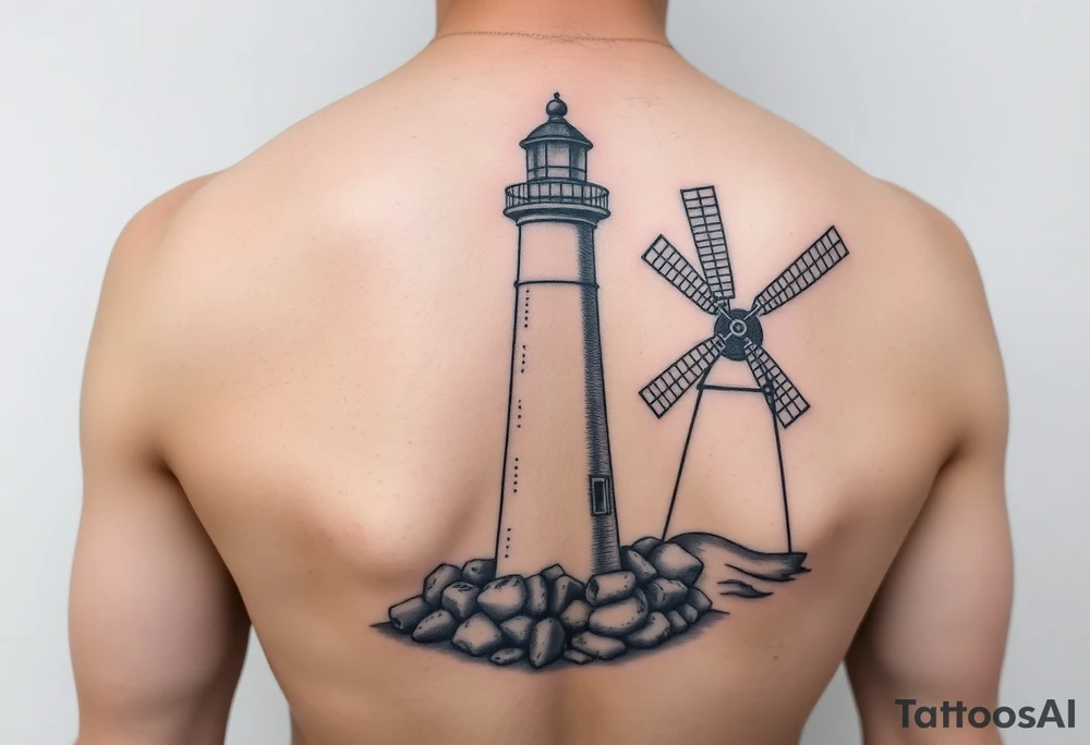 Lighthouse and windmill combined tattoo idea