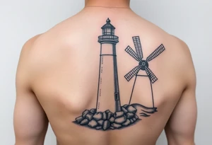 Lighthouse and windmill combined tattoo idea