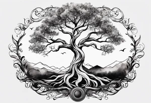 minimalistic Yggdrasil tree with no leaves tattoo idea