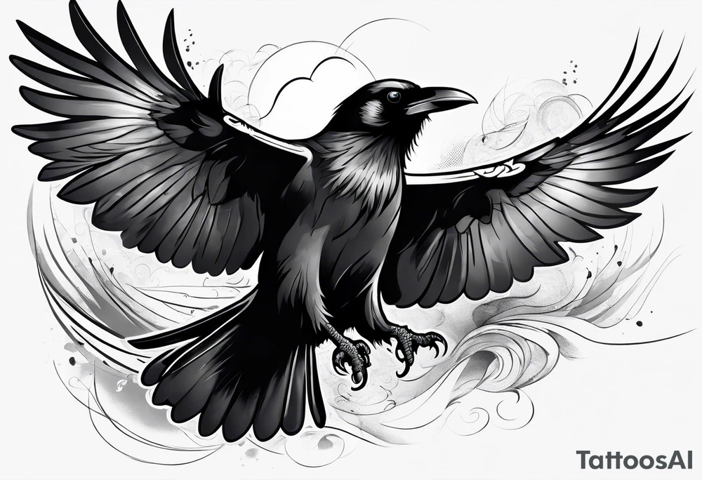 raven in flight tattoo idea