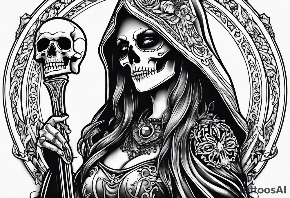 lady skeleton grim reaper satan tattoo idea