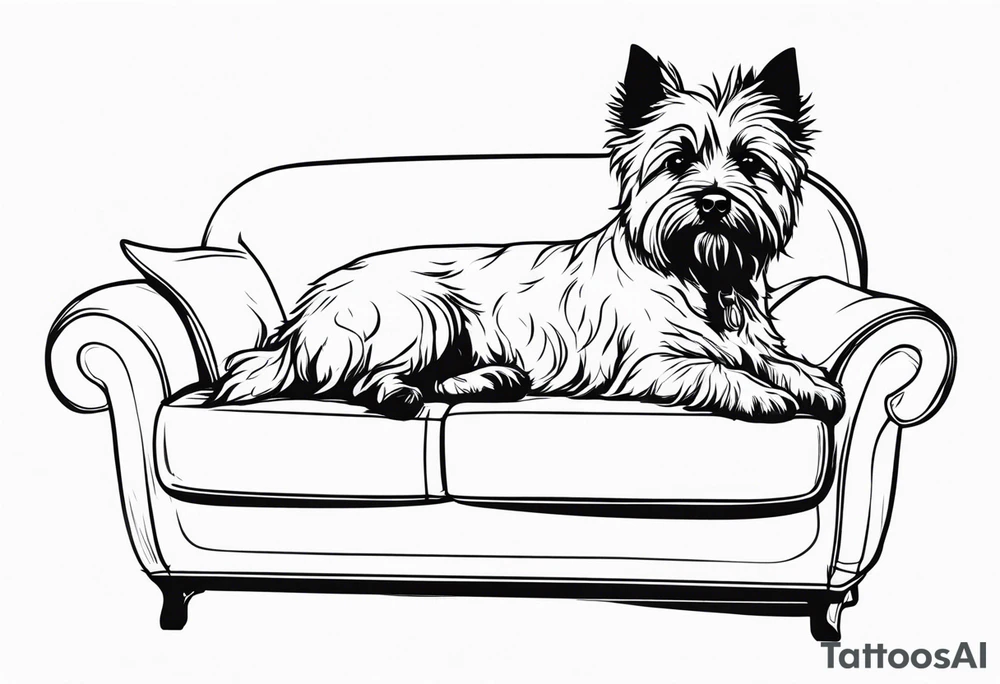 small cairn terrier laying on big couch tattoo idea