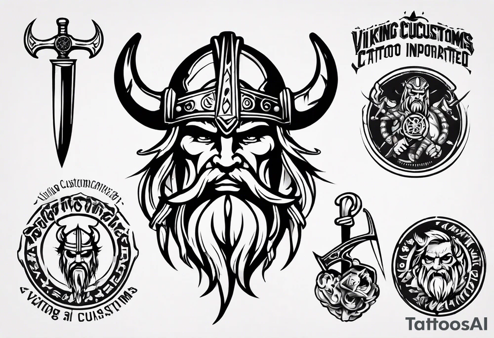 I want a tattoo of a viking with the company name “Viking Customs” incorporated in the design tattoo idea