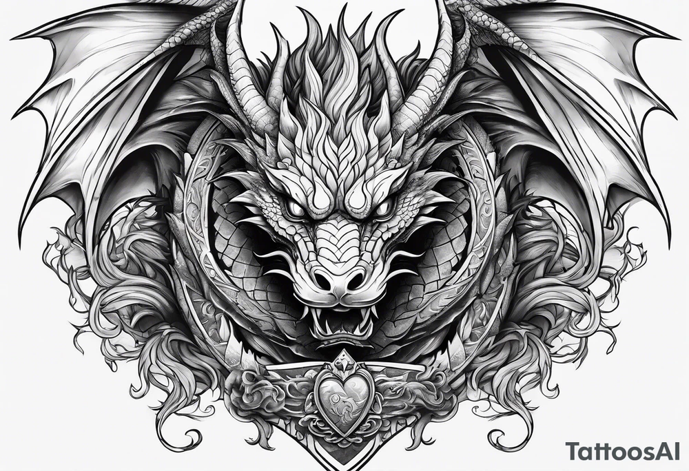 Dragon protecting a heart tattoo idea