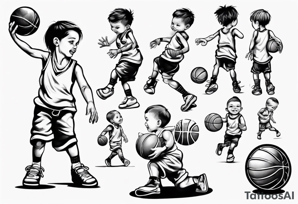 little kid playing basketball tattoo idea