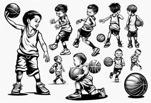 little kid playing basketball tattoo idea