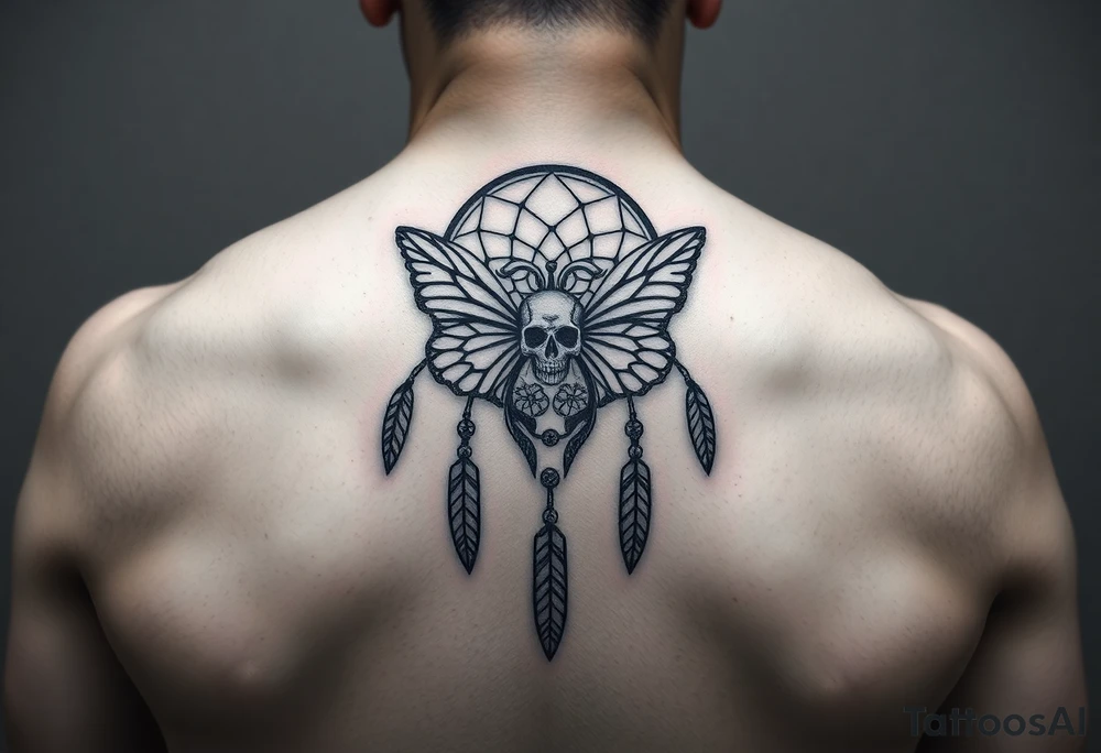 Small Dreamcatcher with butterfly's and skull tattoo idea