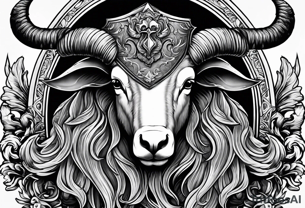 fishing, ram's horns, knight's head, angel tattoo idea