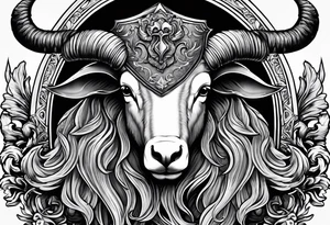 fishing, ram's horns, knight's head, angel tattoo idea